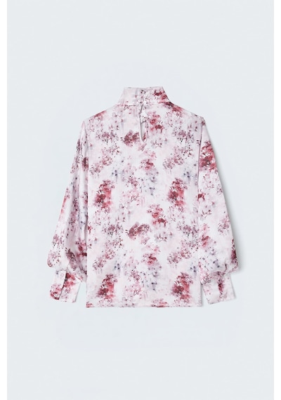 Sateen Çiçek Desenli Bluz - Mürdüm-137403