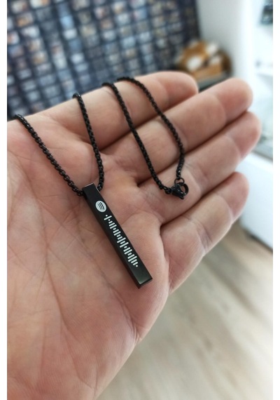Spotify Şarkı Kodlu Çelik Siyah Bar Çubuk Kolye Blok Zincir Cklsp Çelik
