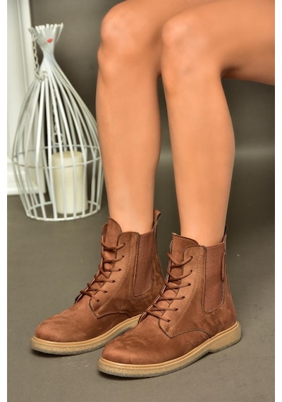 Fox Shoes R374961902 Taba Süet Yanı Lastikli Klasik Kadın Bot Taba