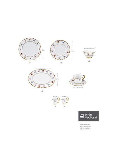 Karaca Royal Bone Diana 32 Parça 6 Kişilik Kahvaltı Takımı Gold Beyaz