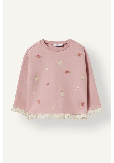 Defacto Regular Fıt Bisiklet Yaka Çiçekli Sweatshirt Kız Bebek I5287a526wnbr138 Bordo-br138
