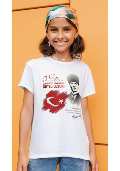Alpşan Ticaret 29 Ekim Tişört 101. Yıl Tişört Cumhuriyet Bayramı T-shirt Beyaz