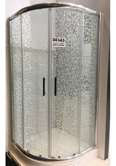 Desaş Shower Yasemin Teknesiz Oval Yaprak Desenli Cam Duşakabin 90 x 90 5 MM Gümüş
