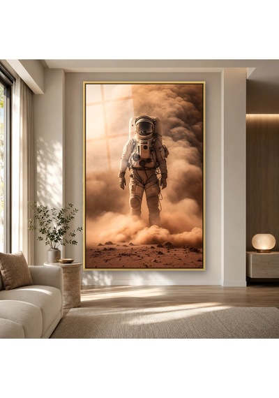 Toz Fırtınasında Astronot Gold Çerçeveli Cam Tablo