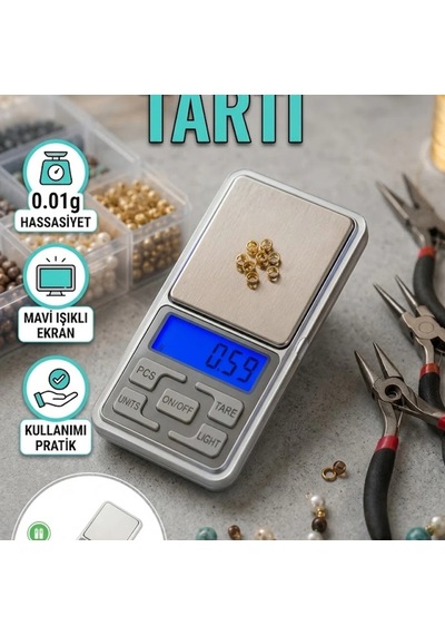 Mavi Işıklı Lcd Ekranlı 300 G Hassas Cep Terazisi 5 Birimli, Tare Ve Sayma Modlu Renkli