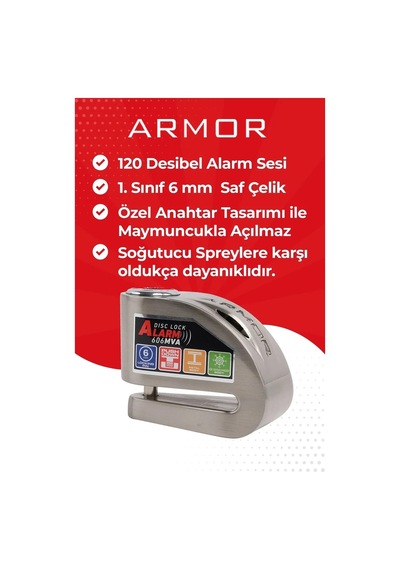 Armor 606mva 6mm Alarmlı Disk Kilidi Güvenlik Sertifika