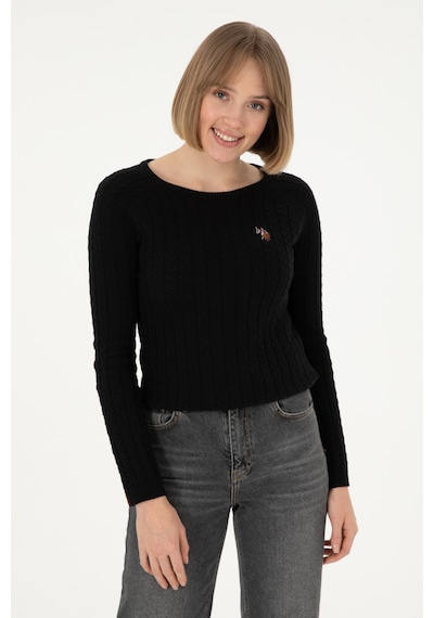 U.S. Polo Assn. Kadın Siyah Bisiklet Yaka Basic Kazak 50288981-VR046