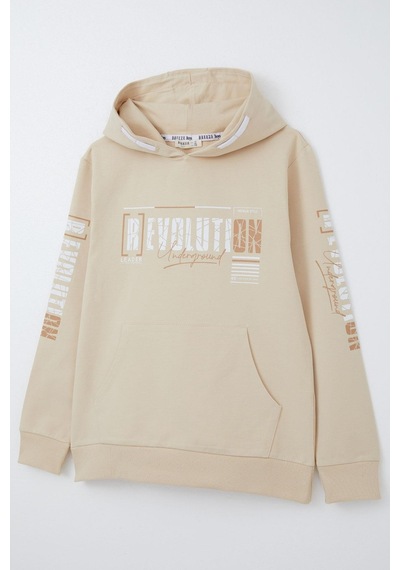 Breeze Erkek Çocuk Sweatshirt Kapüşonlu Kanguru Cepli 9-16 Yaş, Krem Krem