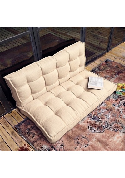 Fransız Dikim Kadife Döşemelik Kumaş El İşçiliği Alt Üst Oturma Minderi 125x70cm Krem