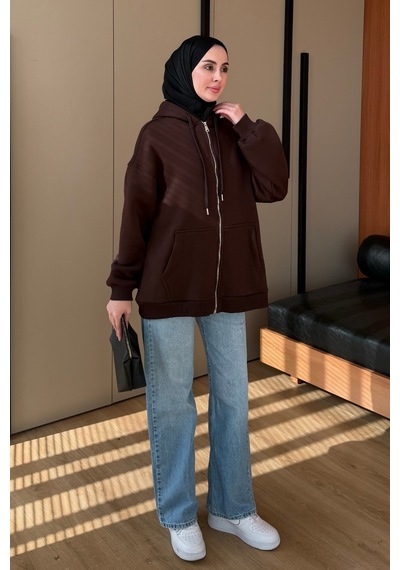 Balenbi Kadın 3 İplik İçi Polarlı Kapüşonlu Tesettür Basic Sweat Hırka 395 Kahvarengi Balenbi Kadın 3 İplik İçi Polarlı Kapüşonlu Tesettür Basic Sweat Hırka 395 Kahvarengi