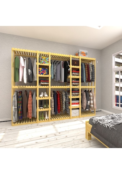 Seice Açık Ahşap Elbise Askısı Raf Sistemi Seice Açık Ahşap Elbise Askısı Raf Sistemi