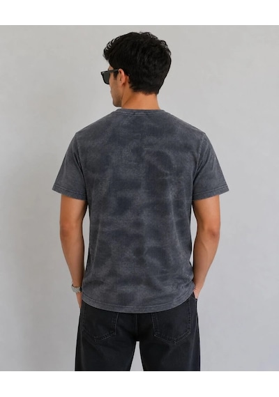 Tarz Yeri Erkek Batik Desenli Tişört Bisiklet Yaka Kısa Kol Regular Fit T-shirt - Füme