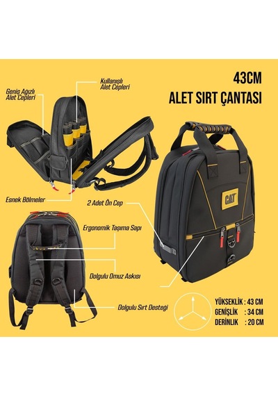 Cat Da980665 17''/43cm 2 Bölmeli Ağır Hizmet Bez Alet Sırt Takım Çantası