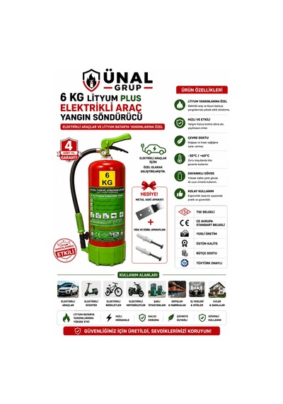 6 Kg Elektrikli Araç Lityum Yangın Söndürücü Kkt Yangın Tüpü Araç Garaj