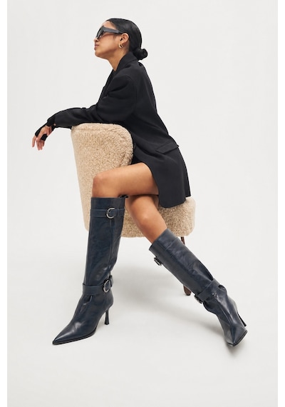 Luvi Shoes Marcella Lacivert Kemerli Kadın İnce Topuklu Çizme