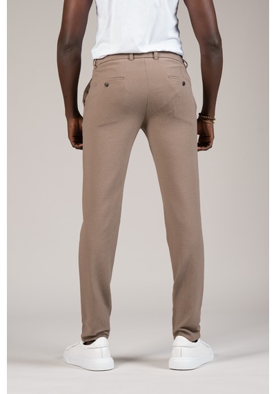Perpant Slimfit Armürlü Beli İplikli Ve Lastikli Likralı Yazlık Jogger Pantolon Kahverengi