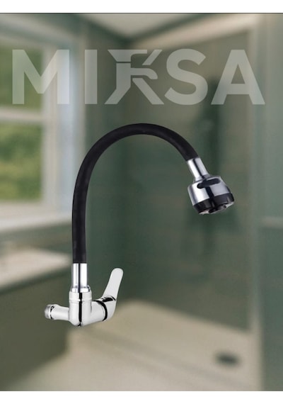 Duvardan Tek Su Çıkışlı Pipo Siyah Oynar Lavabo-eviye Bataryası Çeşmesi Musluğu Krom