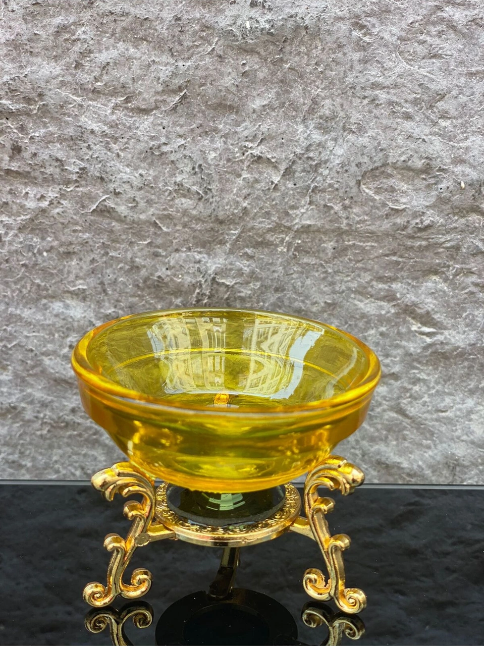 Dekoratif Kristal Cam Tekli Renkli Sunum Çanağı Sarı