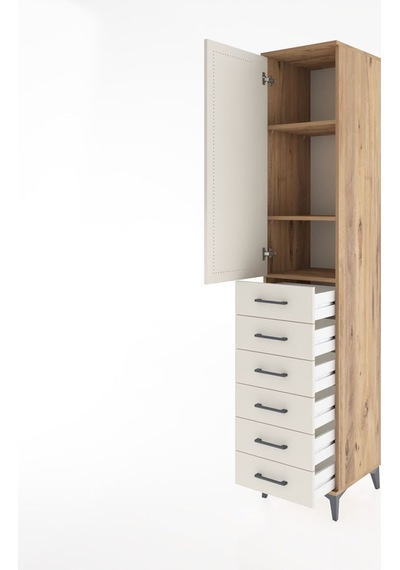 Hyperion Dolap 3 Raflı 6 Çekmeceli Tek Kapaklı 44x44x221 Çam-aytaşı Atlas Çam