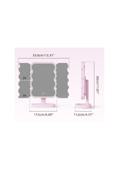 Valkyrie Xr-750 Led Işıklı Katlanabilir Makyaj Aynası - 2x 3x Büyütme Modu - Dokunmatik Touch Ekran - Pilli Pembe