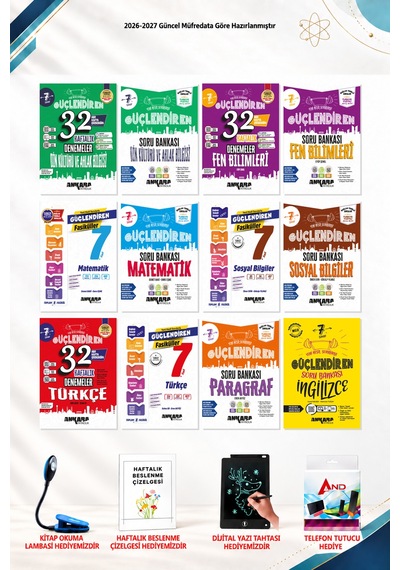 2026-2027 Ankara Yayıncılık 7. Sınıf 12 Kitap Seti - Sosyal Bilgiler Fasiküller, 32 Haftalık Türkçe Denemeleri, Türkçe Güçlendiren Fasiküller, Paragraf Soru Bankası, İngilizce Güçlendiren Soru Bankası
