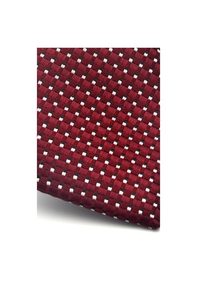 Gaffy Beyaz Küçük Kare Desenli Bordo Dokuma Kumaş Mendilli Slim Fit Kravat // Sdk-2511-3 Bordo
