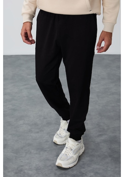 Tommy Life Siyah Klasik Cepli Standart Kalıp Manşetli Erkek Eşofman Alt - 84652 Siyah
