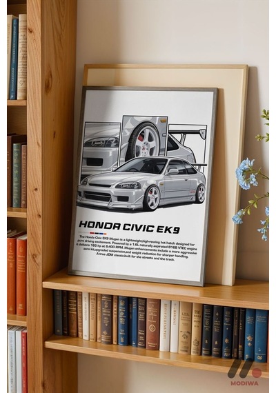 Honda Civic Ek9 Jdm Araba Posteri, Siyah Çerçeveli Duvar Tablosu - Oto Severlere Özel Hediye