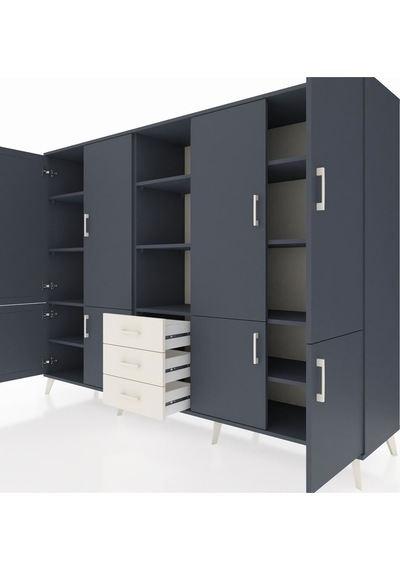 Hyperion Dolap 11 Raflı 3 Çekmeceli 8 Kapaklı 220x44x163 Antrasit Antrasit-antrasit/aytaşı Hyperion Dolap 11 Raflı 3 Çekmeceli 8 Kapaklı 220x44x163 Antrasit Antrasit-antrasit/aytaşı
