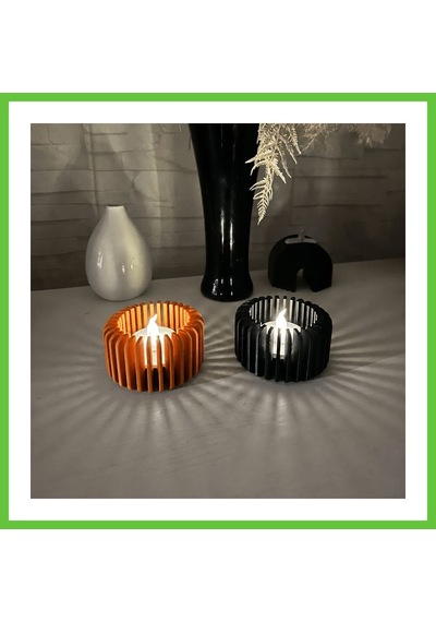 Bezos 3d Baskı Modern Çizgili Mumluk - Tealight Mumluk 1 Adet -turuncu Dmc