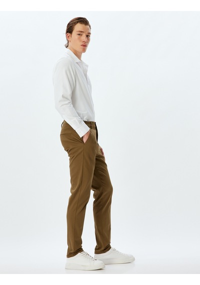 Koton Chino Pantolon Slim Fit Cep Detaylı Pamuklu Haki 5wam40037hw Haki
