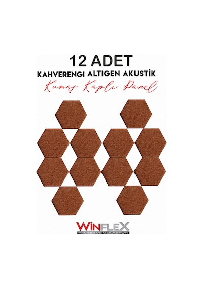 Winflex 12'li Altıgen Akustik Kumaş Panel 17x20 Cm Kahverengi
