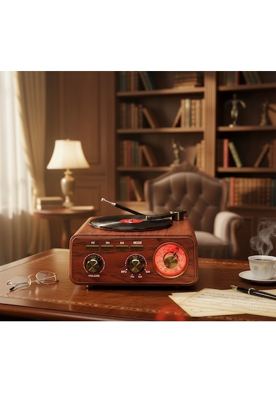 Ultratekno M-1317bt Dekoratif Plak Çalar Görünümlü Nostaljik Radyo Bluetooth Hoparlör