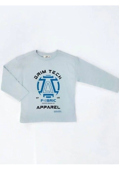 Çikoby Erkek Çocuk Grim Tech Yazılı İnce Uzun Kollu Pamuklu Tshirt-14867 Gri