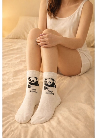 Kadın 4 Lü Panda Desenli Çorap Beyaz
