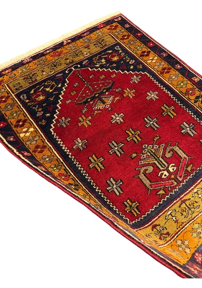El Dokuma Küçük Yahyalı Halısı Seccade 87x110 Kırmızı %100 Yün Kök Boya Seccade Kırmızı