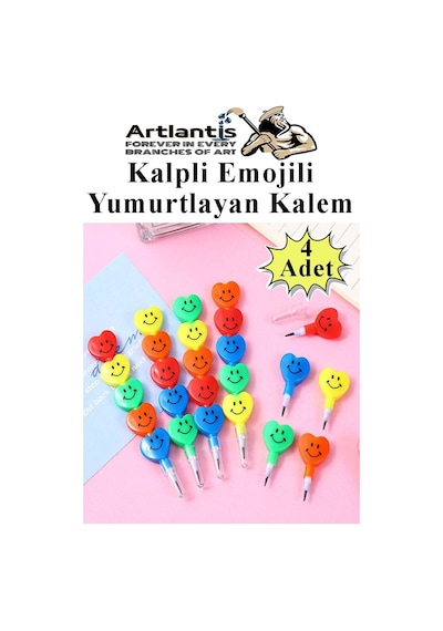 Kalpli Emoji Yumurtlayan Kurşun Kalem 4 Adet Eğlenceli Hediyelik Kurşun Kalem Gülen Yüzlü Kurşun Kalem Karne Hediyesi Çok Renkli