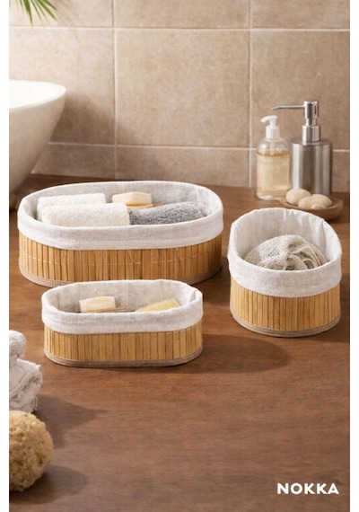 3'lü Bambu Sepet / Çok Amaçlı Bambu Sepet Seti, Oval Diğer