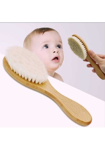 Ahşap Bebek Tarağı %100 Doğal Keçi Kılı Bebek Saç Fırçası Keçi Kılı Bebek Tarağı Çocuk Saç Fırçası