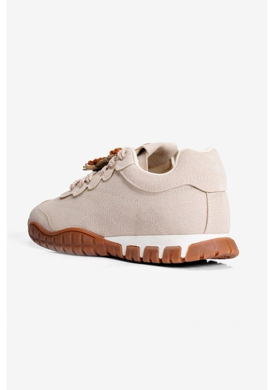 Mubiano Kadın Süet Sneaker Çiçek Aksesuarlı Günlük Spor Ayakkabı Nira Bej