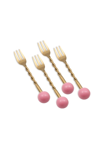 The Mia Ckb0278 Globe Kek Çatalı Pembe 4 Parça Gold Mat Gold