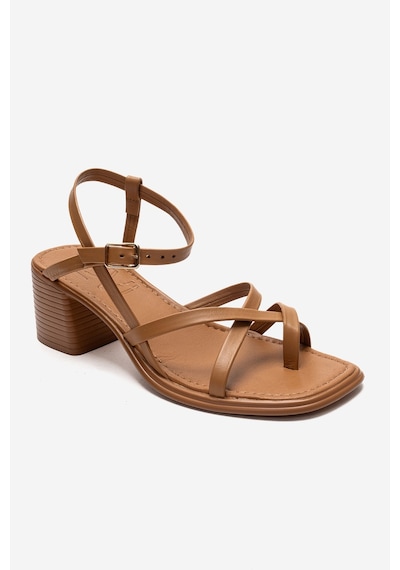 Luvishoes Lavısh Taba Hakiki Deri Kadın Kalın Topuklu Sandalet