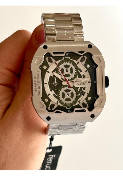 Ferrucci Kare Kadran Gümüş&yeşil Renk Fonksiyonları Aktif Takvimli 45mm Kasa Çap Erkek Kol Saati Yeşil