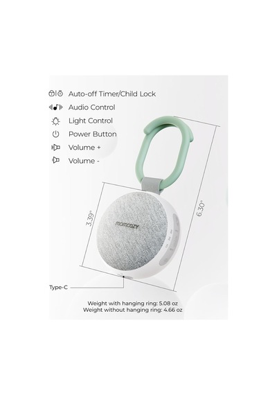 Bebek Ses Makinesi Ve Gece Işığı, 20 Ses, Usb-c, Bluetooth Gri