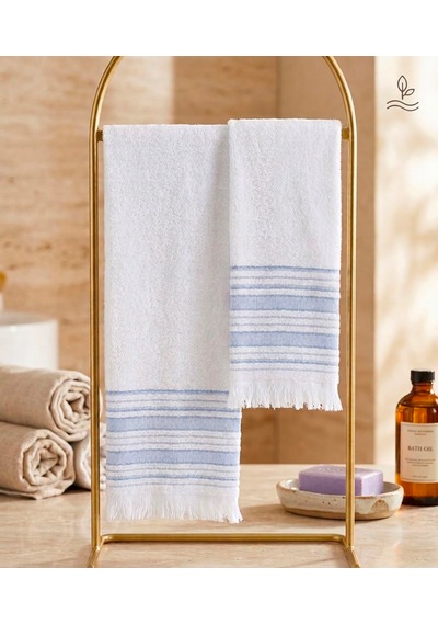 2li Banyo Baş Havlu Seti Beyaz-Açık Mavi