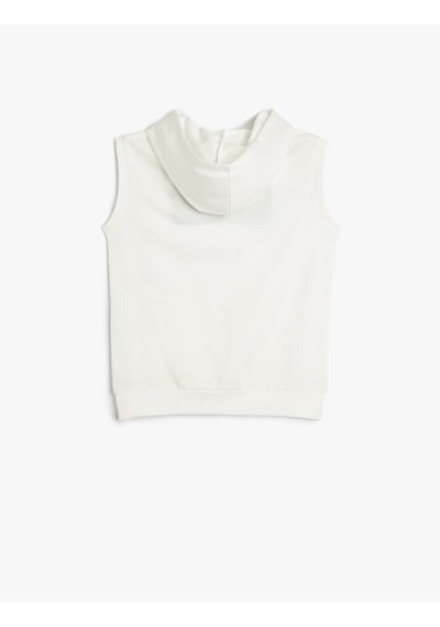 Koton Oversize Kapşonlu Sweatshirt Kolsuz Slogan Baskılı Kanguru Cepli Beyaz 5skb10203tk Beyaz