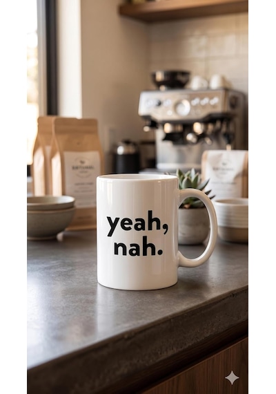 Yeah Nah Kupa - Komik Minimal Seramik Bardak Sarkastik Hediye 325ml Beyaz - Çok Renkli