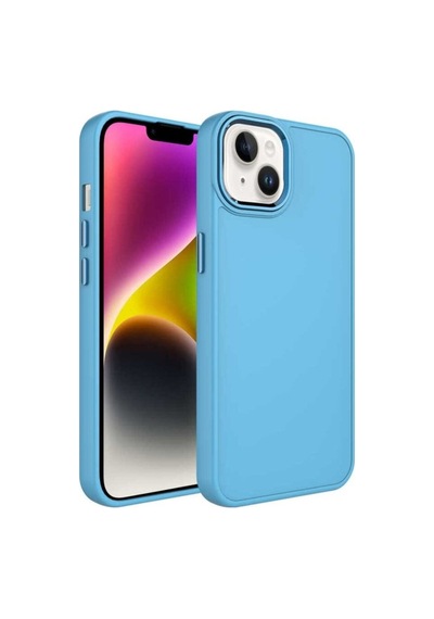 Apple Uyumlu iPhone 14 Kılıf Metal Çerçeve Ve Buton Tasarımlı Silikon Zore Luna Kapak Sierra Mavi