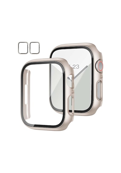 Apple Uyumlu Watch 45mm 7 8 9 Se Seri Starlight 360 Derece Koruma Ve Temperli Cam Ekran Koruyucu