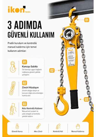 3 Ton 1.5 M Hubzug Zincirli Çektirme Manuel Kaldırma Caraskal Mandallı Kanca